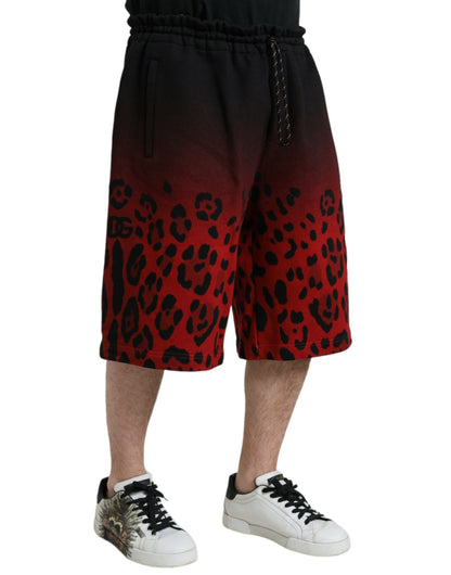 Dolce &amp; Gabbana – Rote Bermudashorts aus Baumwolle mit Leopardenmuster