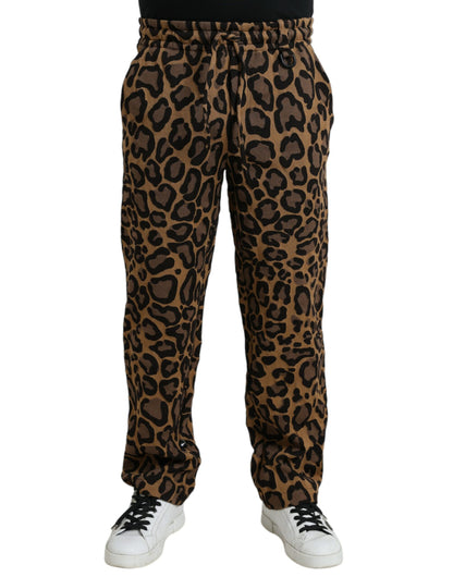 Dolce &amp; Gabbana – Jogginghose aus Polyester mit Leopardenmuster in Braun