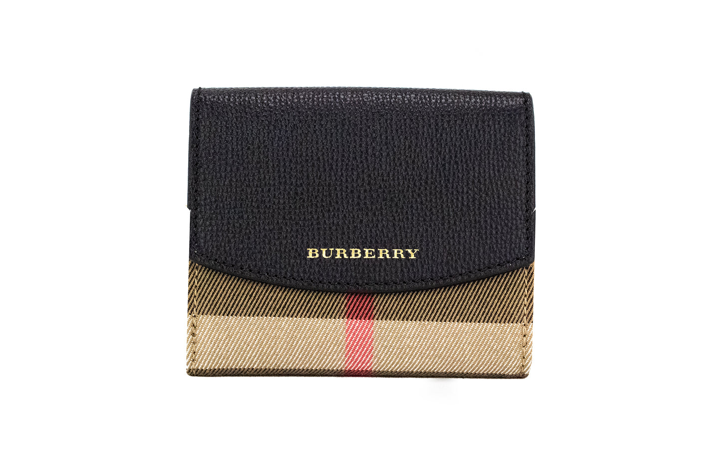 Burberry Luna Geldbörse aus genarbtem Leder mit House Check-Canvas in Schwarz