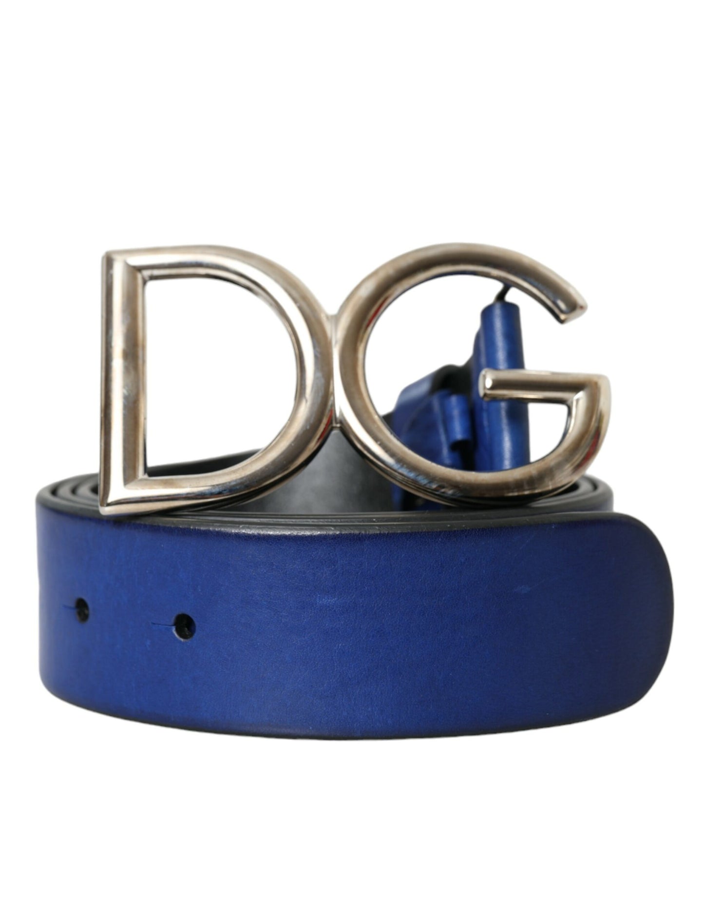 Dolce &amp; Gabbana - Gürtel aus blauem Leder mit silberner Metallschnalle und Logo