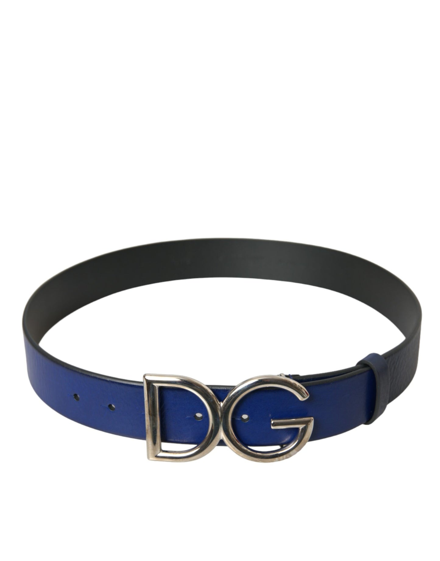 Dolce &amp; Gabbana - Gürtel aus blauem Leder mit silberner Metallschnalle und Logo