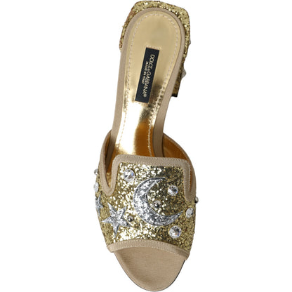 Dolce &amp; Gabbana Gold Pailletten Leder Heels Sandalen Schuhe