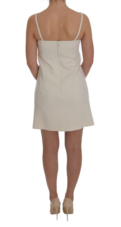 Dolce & Gabbana Elegant White Wool Shift Dress with Gold Brooch