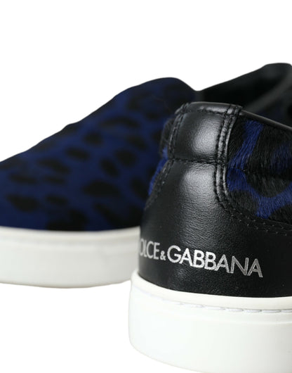 Dolce &amp; Gabbana – Sneakers aus blauem Kalbsleder mit Leopardenmuster