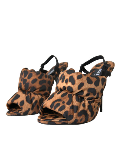 Dolce &amp; Gabbana Braune Sandalen mit Slingback-Absatz und Leopardenmuster