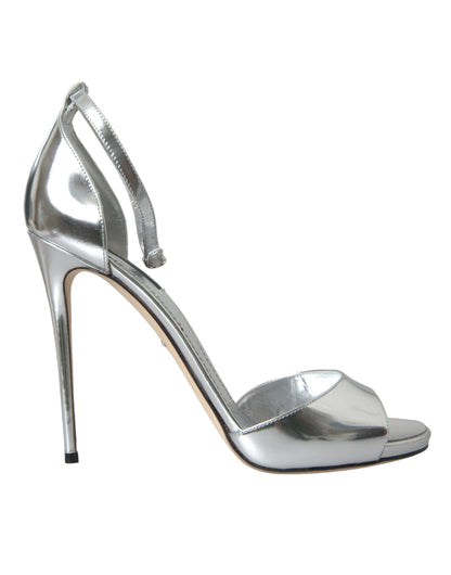 Dolce &amp; Gabbana Silber KEIRA Leder Heels Sandalen Schuhe