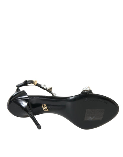 Dolce &amp; Gabbana – Sandalen mit Knöchelriemen und Kristallen in Schwarz