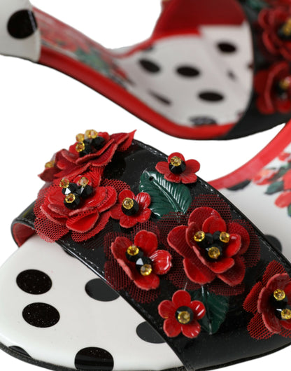 Dolce &amp; Gabbana Sandalen aus Leder mit Blumenmuster und Kristallen in Mehrfarbig