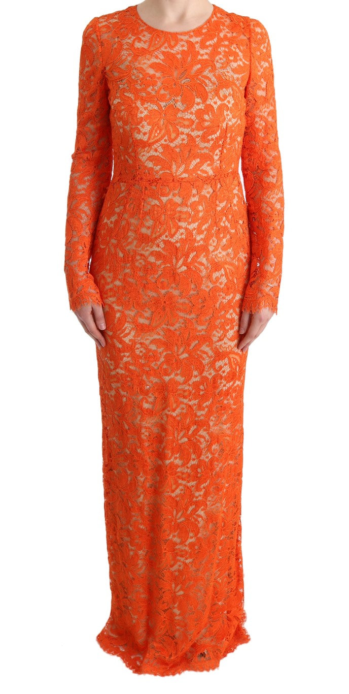 Robe fourreau longue orange à fleurs Ricamo