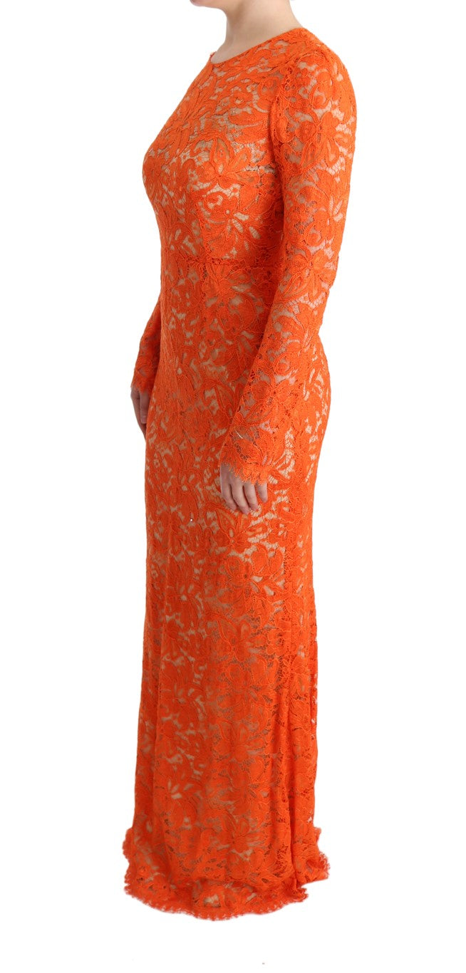 Robe fourreau longue orange à fleurs Ricamo