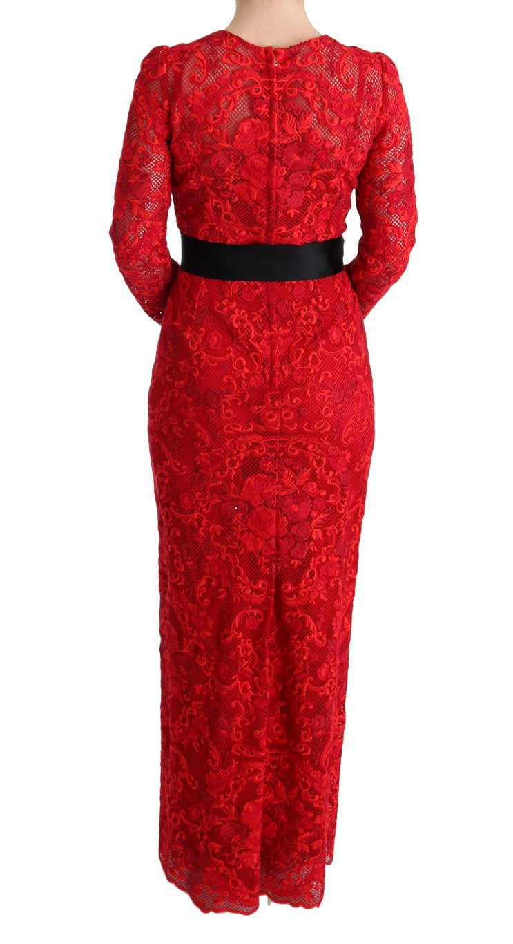 Robe fourreau longue rouge à fleurs Ricamo