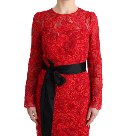 Robe fourreau longue rouge à fleurs Ricamo