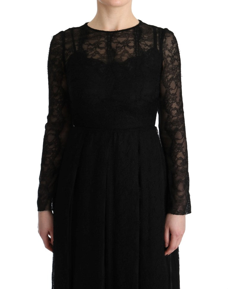 Robe fourreau en soie et dentelle florale noire