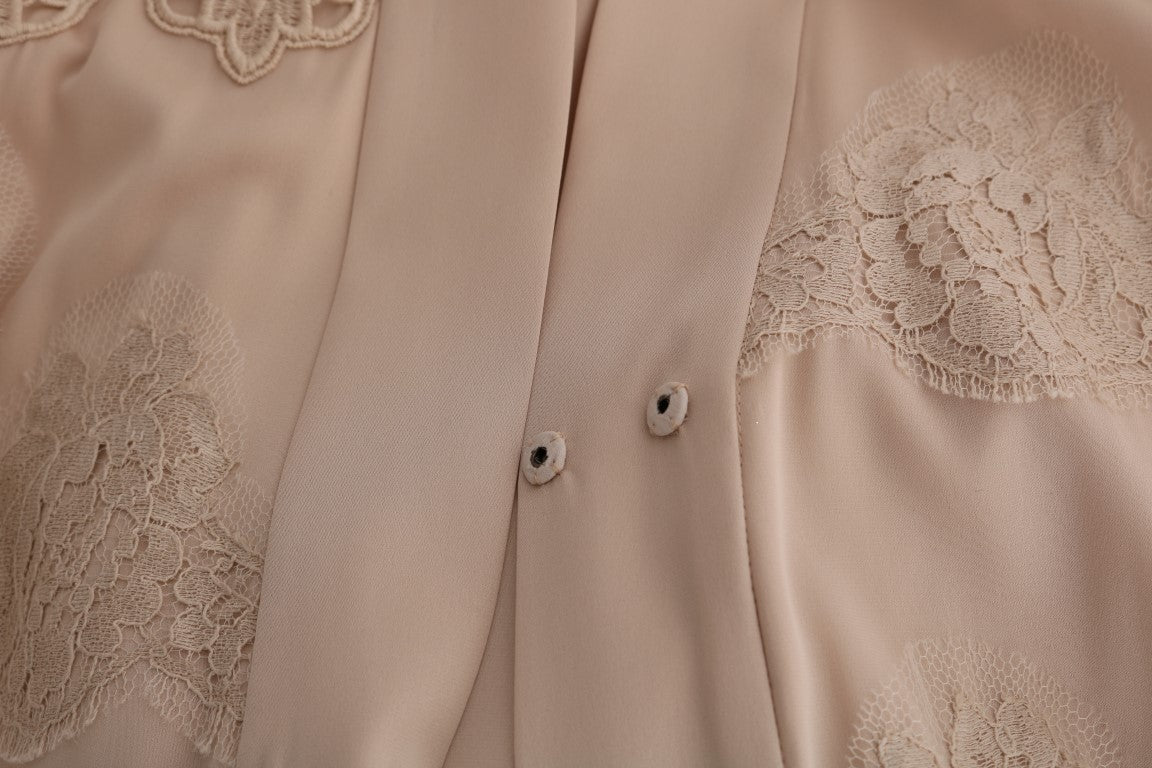 Abito caftano in pizzo con applicazioni floreali beige