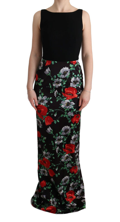 Robe longue fourreau extensible à imprimé floral multicolore