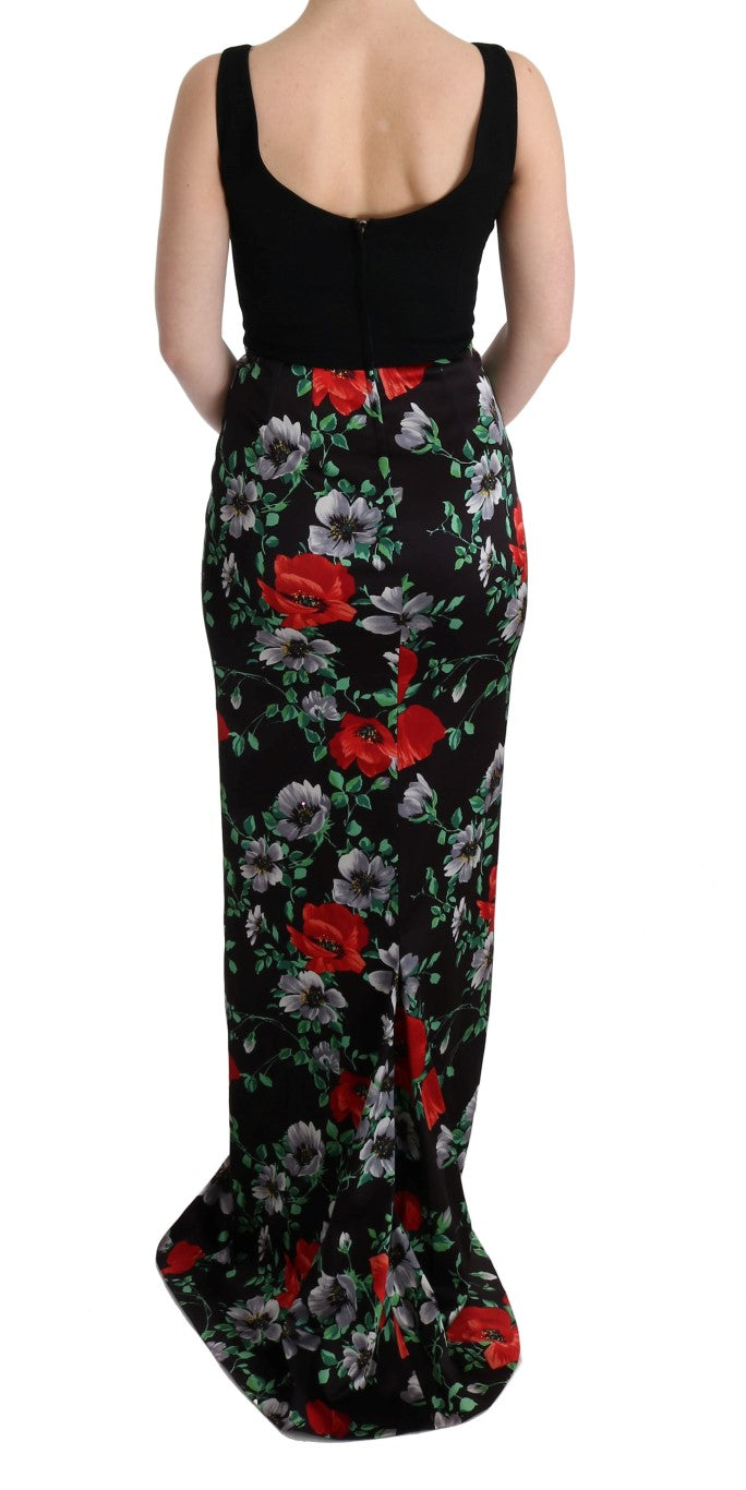 Robe longue fourreau extensible à imprimé floral multicolore