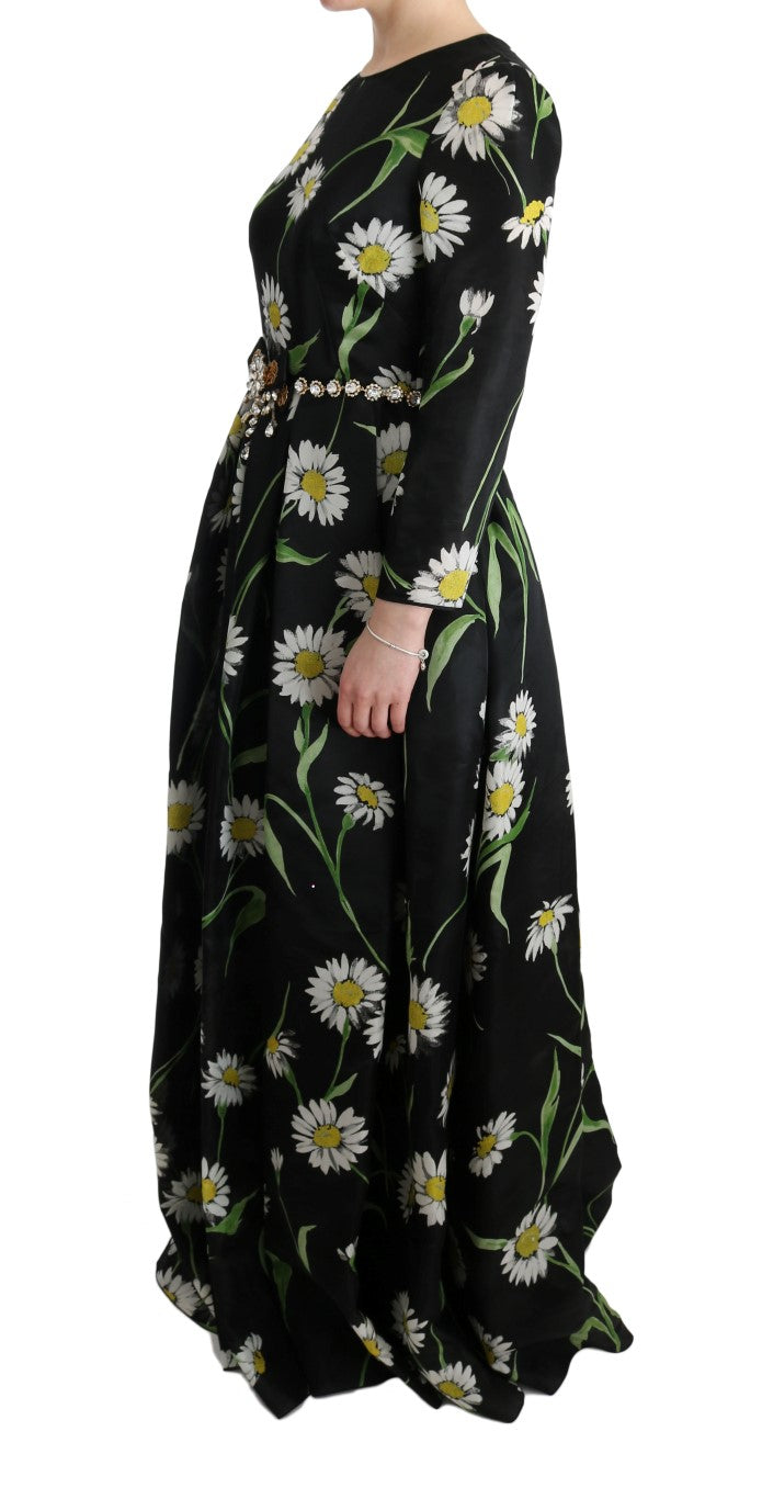 Robe longue multicolore en soie à imprimé tournesol