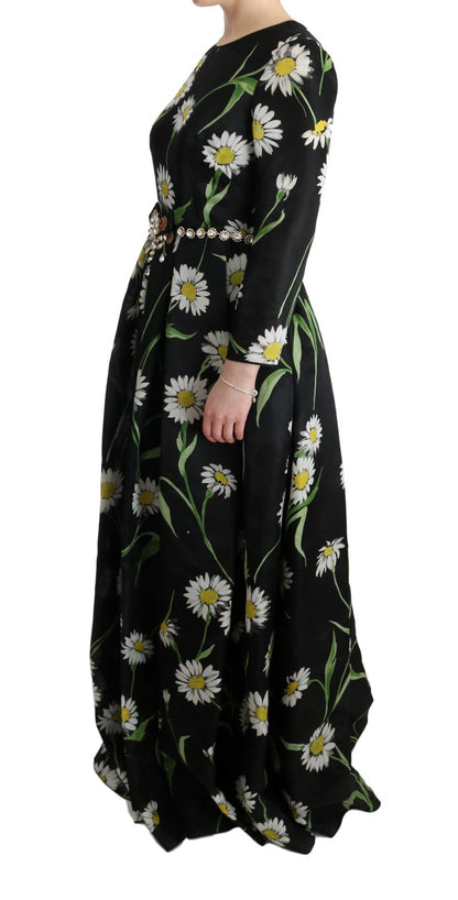 Robe longue multicolore en soie à imprimé tournesol