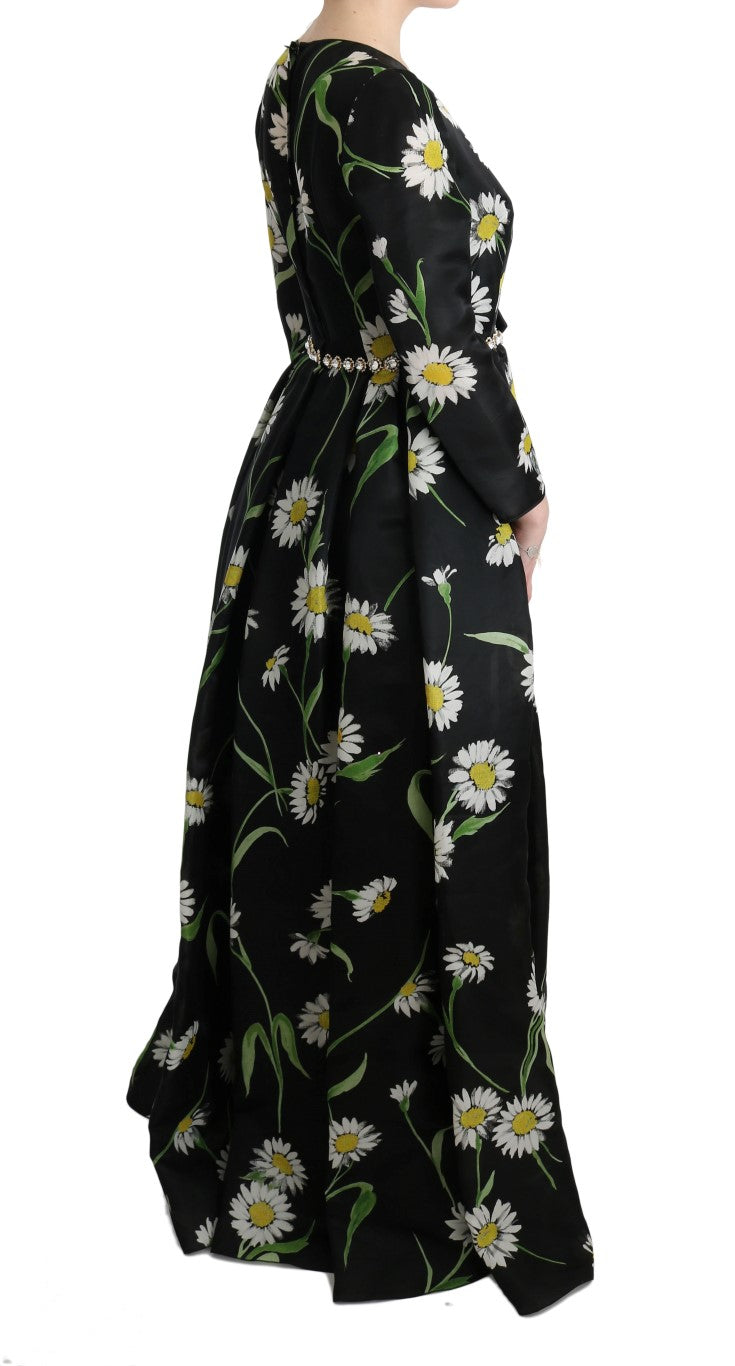 Robe longue multicolore en soie à imprimé tournesol