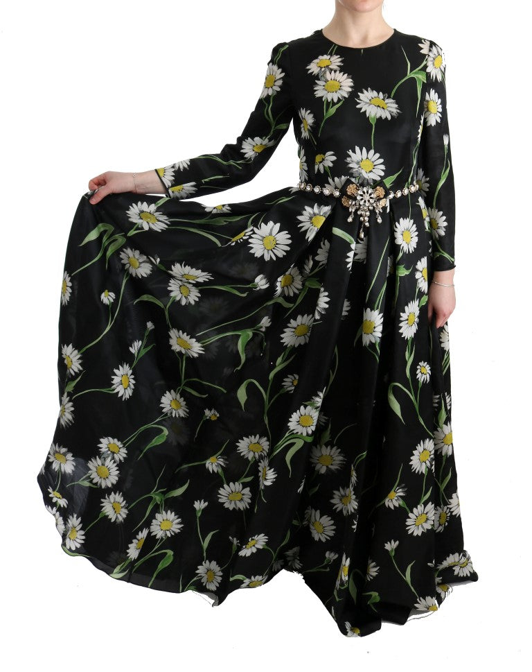 Robe longue multicolore en soie à imprimé tournesol