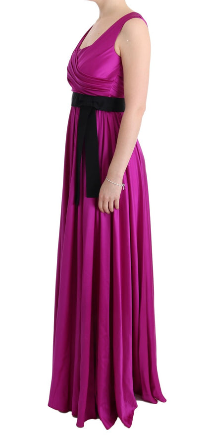 Robe longue droite en soie stretch rose