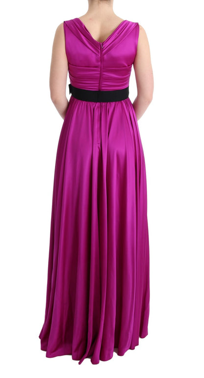 Robe longue droite en soie stretch rose