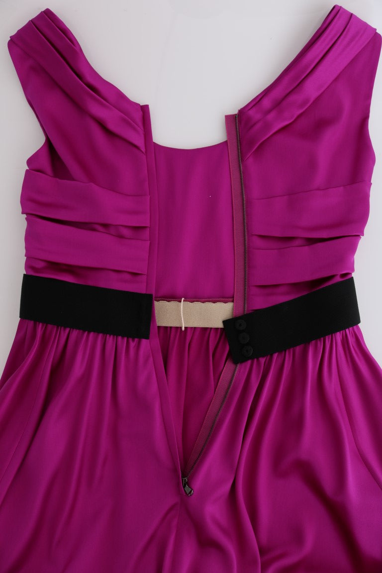 Robe longue droite en soie stretch rose