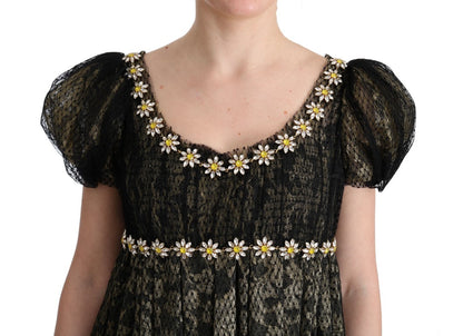 Robe droite en dentelle de cristal jaune noir