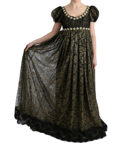 Robe droite en dentelle de cristal jaune noir