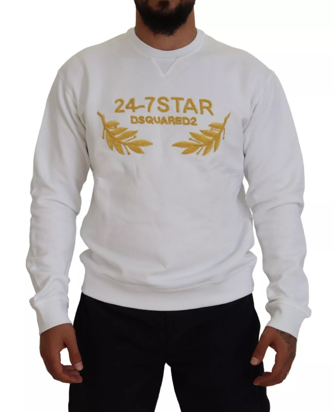 Dsquared² White Embroidered Crewneck Sweatshirt Sweater