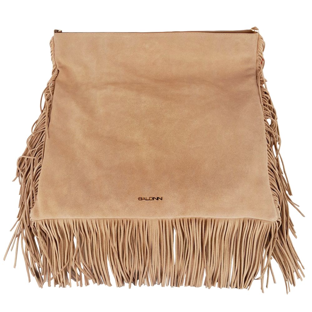 Baldinini Trend Chic Beige Suede Fringe Shoulder Bag