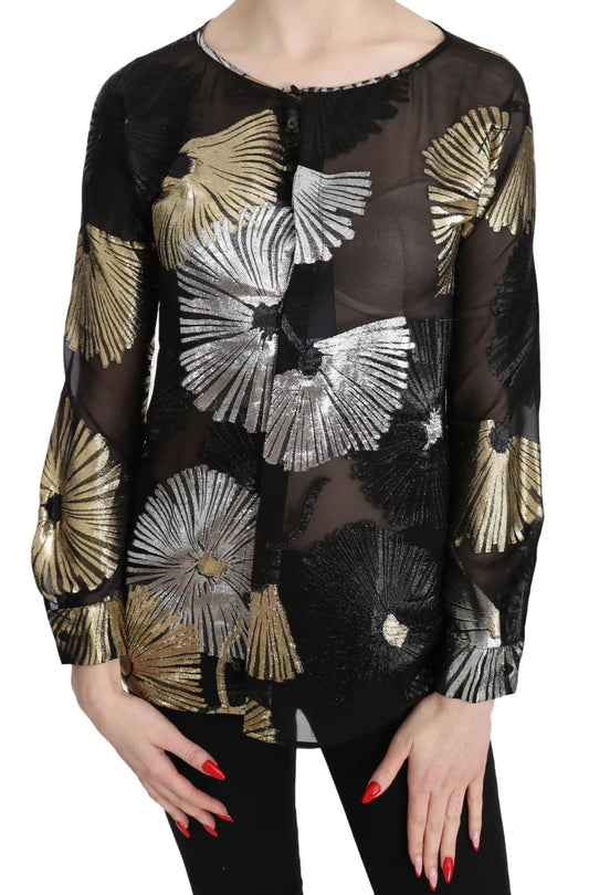 Dsquared² Durchsichtige Bluse aus Seidenjacquard in Gold/Silber