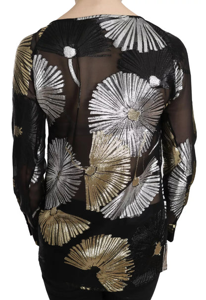 Dsquared² Durchsichtige Bluse aus Seidenjacquard in Gold/Silber