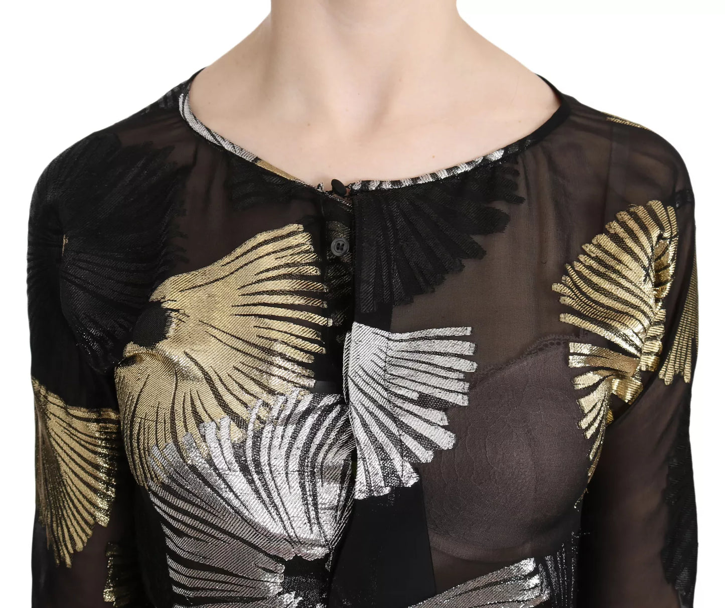 Dsquared² Durchsichtige Bluse aus Seidenjacquard in Gold/Silber