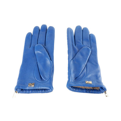 Blauer Leder-Di-Lammfell-Handschuh