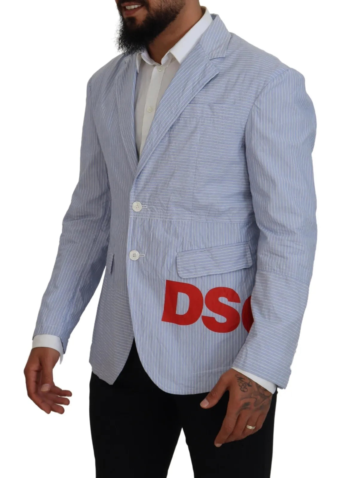 Dsquared² Blau gestreifter einreihiger formeller Mantelblazer