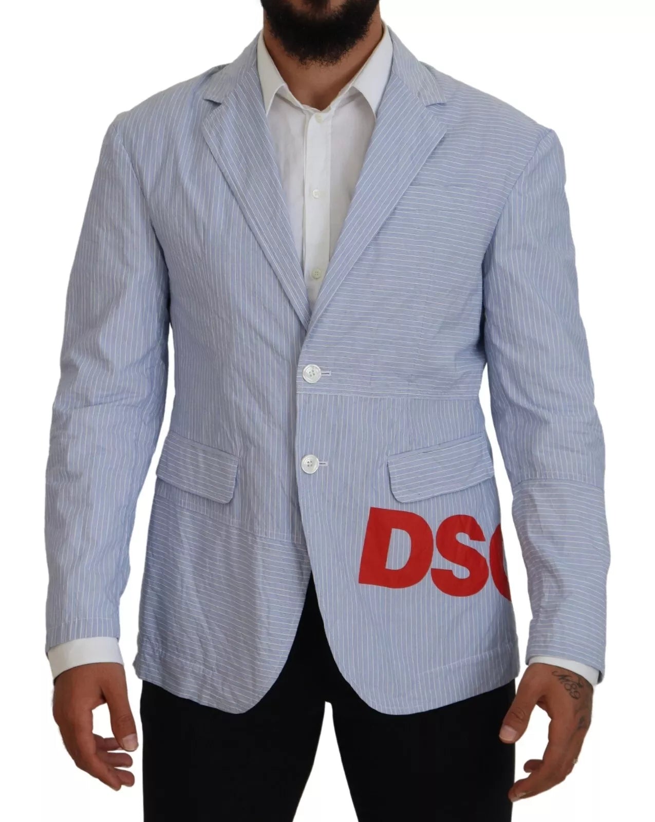 Dsquared² Blau gestreifter einreihiger formeller Mantelblazer