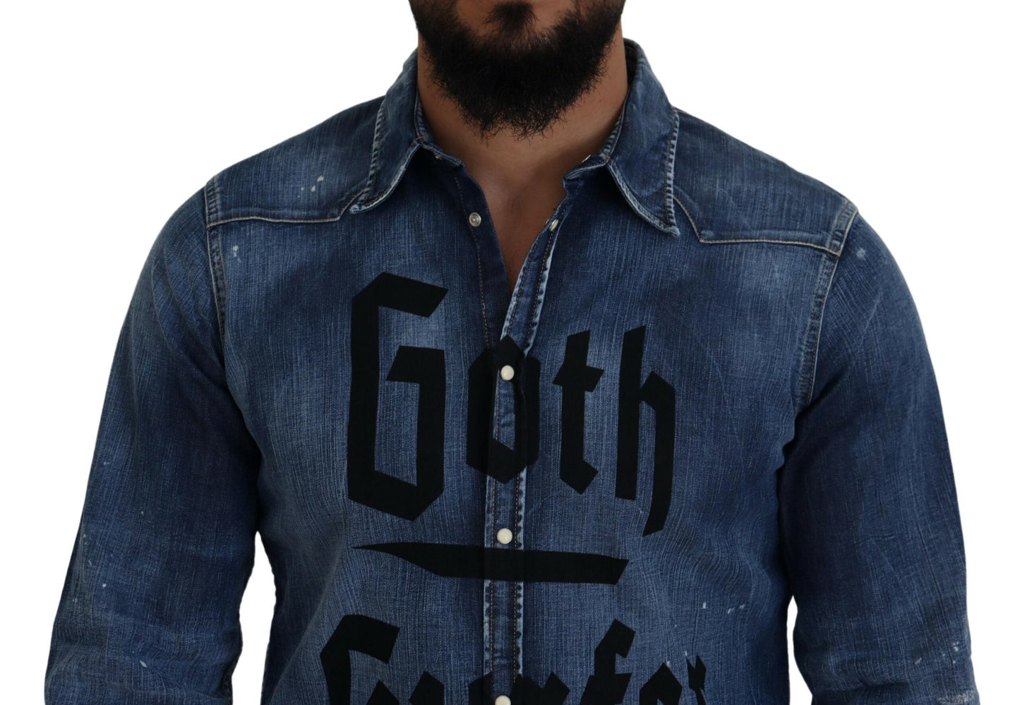 Dsquared² Blau verwaschenes Goth Surfer Print Herren Jeanshemd