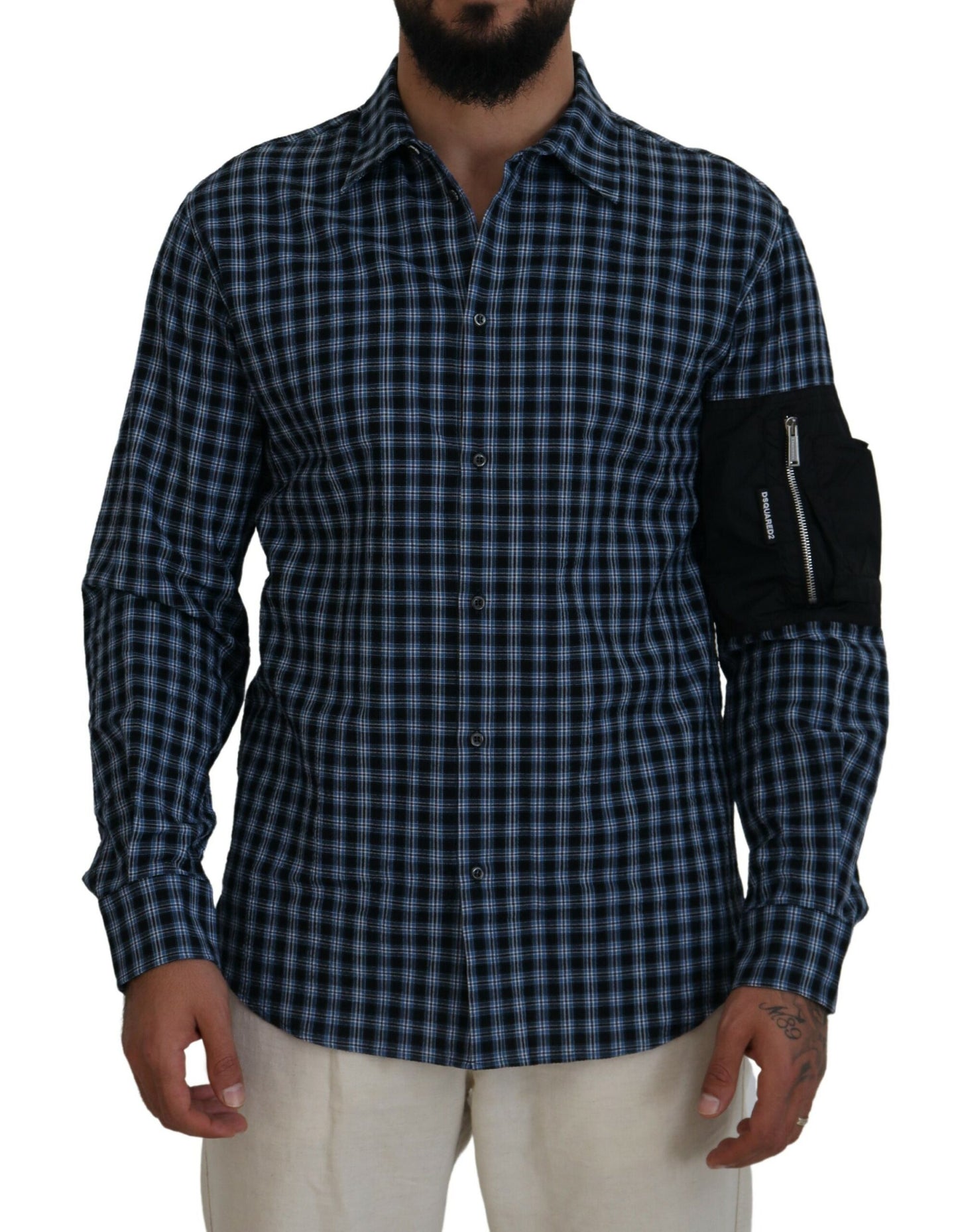 Dsquared² Multicolor Black Arm Plaid Herren Langarmhemd