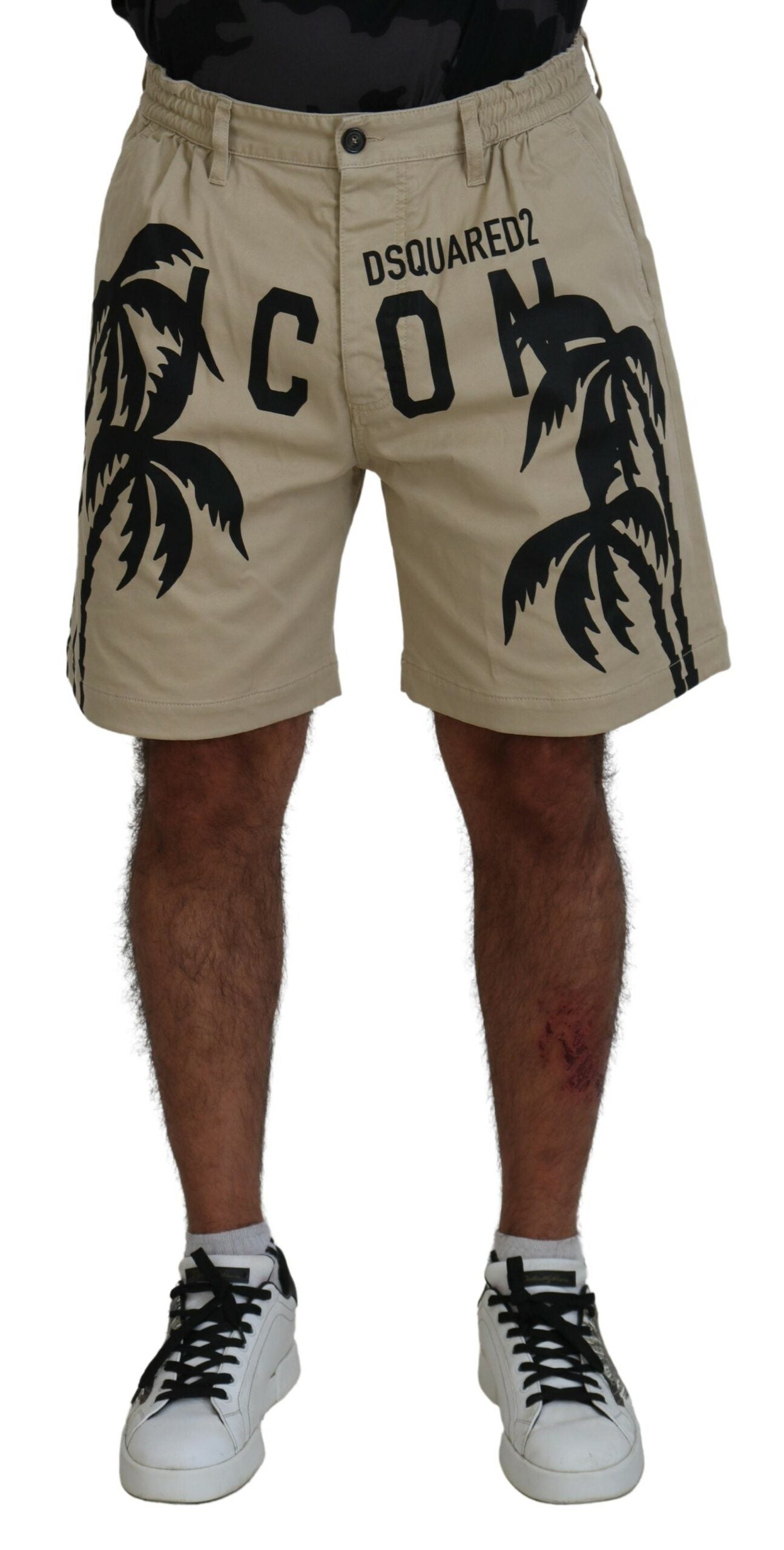 Dsquared² – Über dem Knie bedruckte Shorts aus Baumwolle in Beige