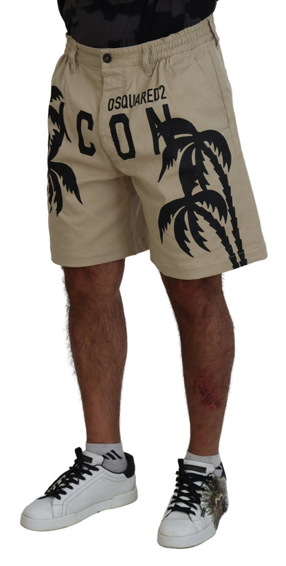 Dsquared² – Über dem Knie bedruckte Shorts aus Baumwolle in Beige