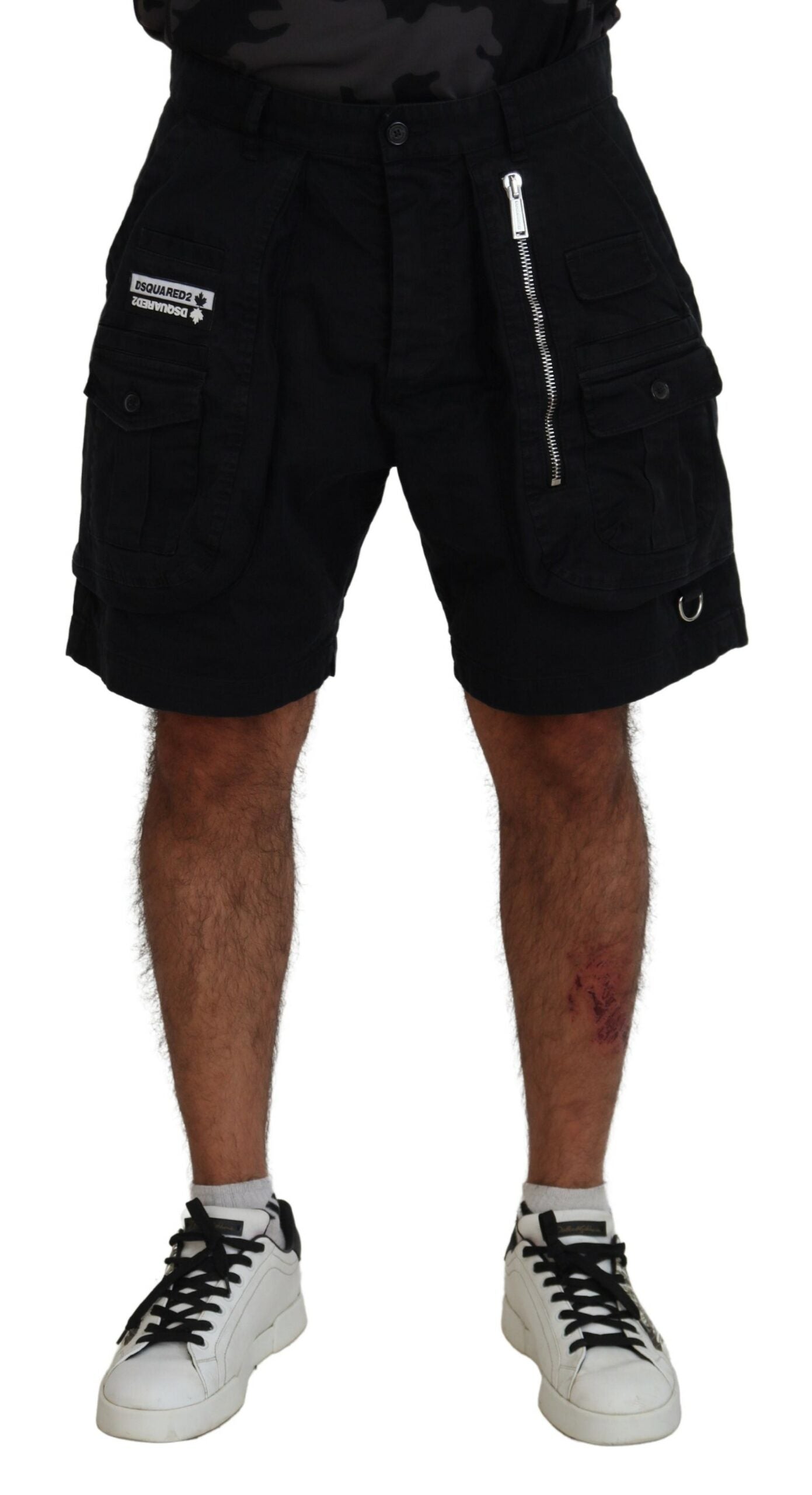 Dsquared² – Schwarze Cargo-Boxershorts aus Baumwolle über dem Knie