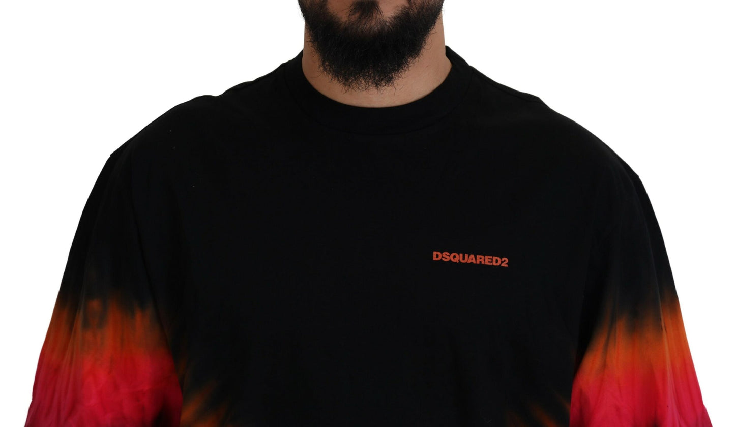 Dsquared² – Kurzärmliges T-Shirt aus Baumwolle mit Rundhalsausschnitt in Schwarz und Orange