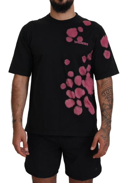 Dsquared² Kurzärmliges T-Shirt aus Baumwolle mit Rundhalsausschnitt in Schwarz und Rosa