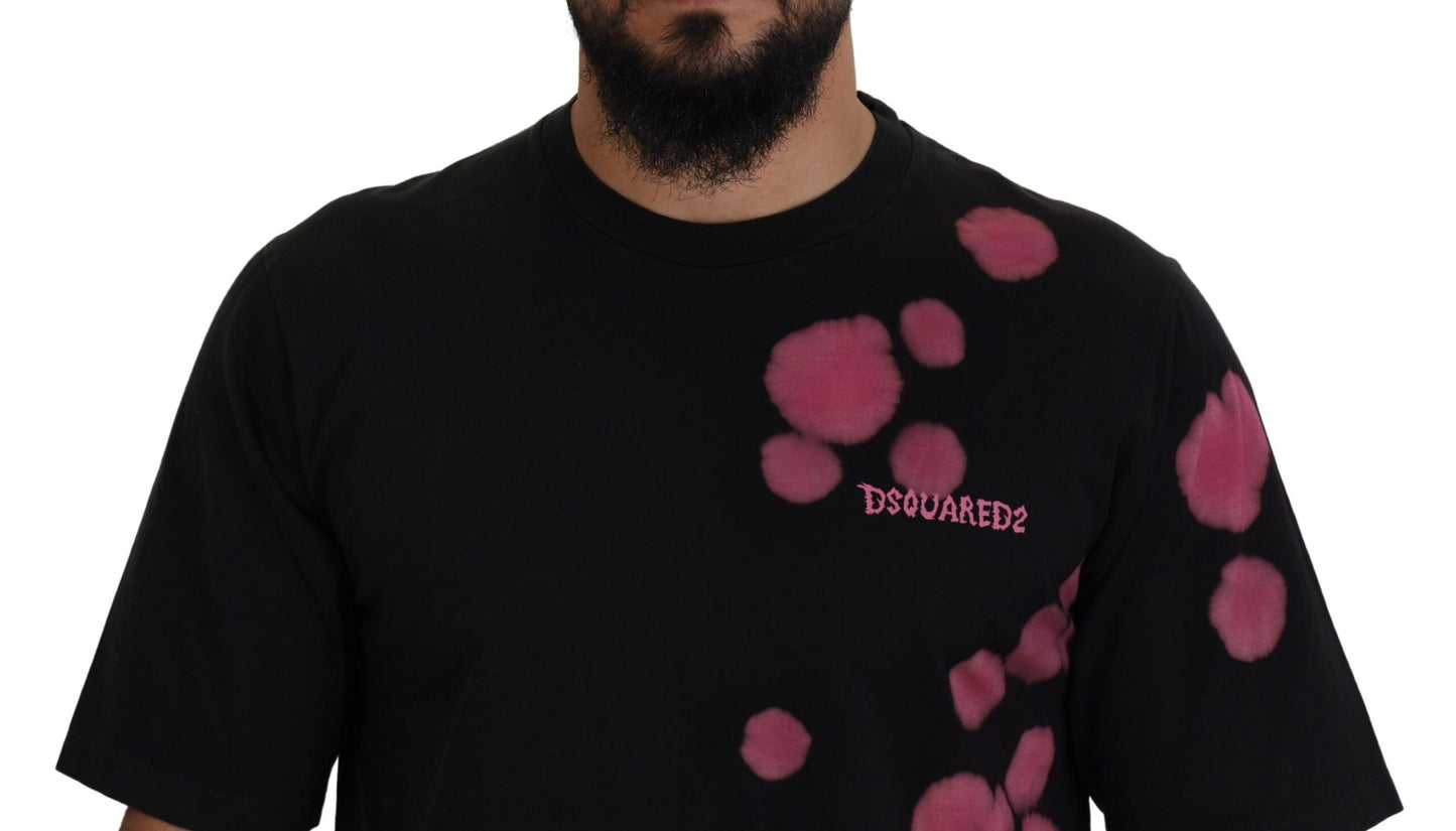 Dsquared² Kurzärmliges T-Shirt aus Baumwolle mit Rundhalsausschnitt in Schwarz und Rosa