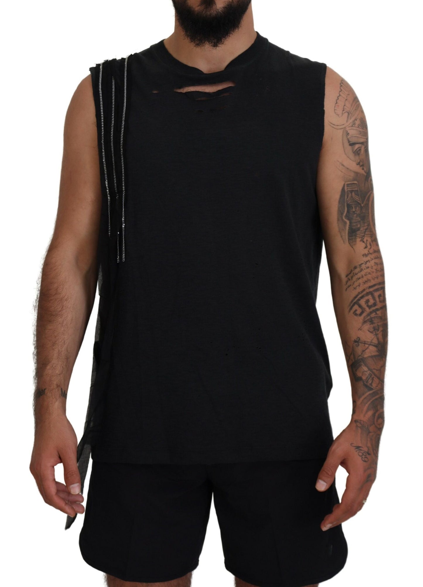 Dsquared² Schwarzes ärmelloses Tank-Shirt mit Kettenverzierung für Herren