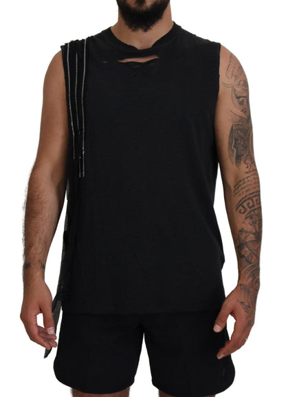 Dsquared² Schwarzes ärmelloses Tank-Shirt mit Kettenverzierung für Herren