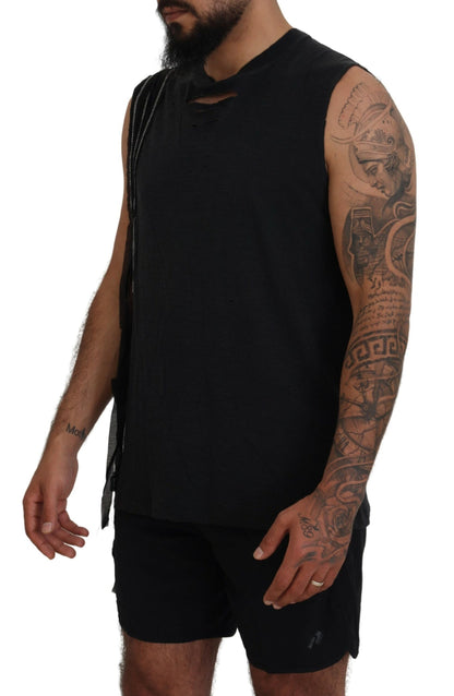 Dsquared² Black Chain Embellished Sleeveless Men Tank T-shirt