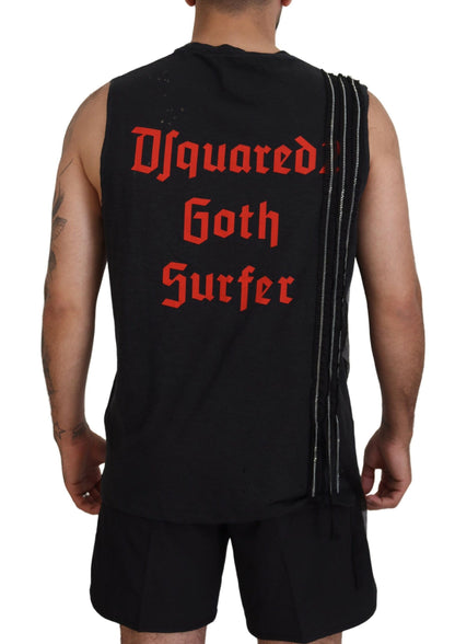 Dsquared² Schwarzes ärmelloses Tank-Shirt mit Kettenverzierung für Herren