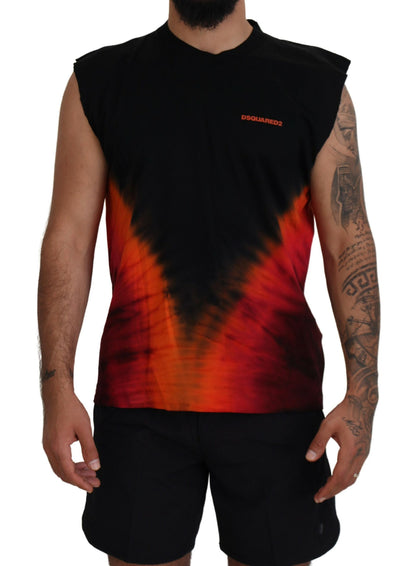 Dsquared² Ärmelloses Tank-T-Shirt aus Baumwolle in Schwarz und Orange